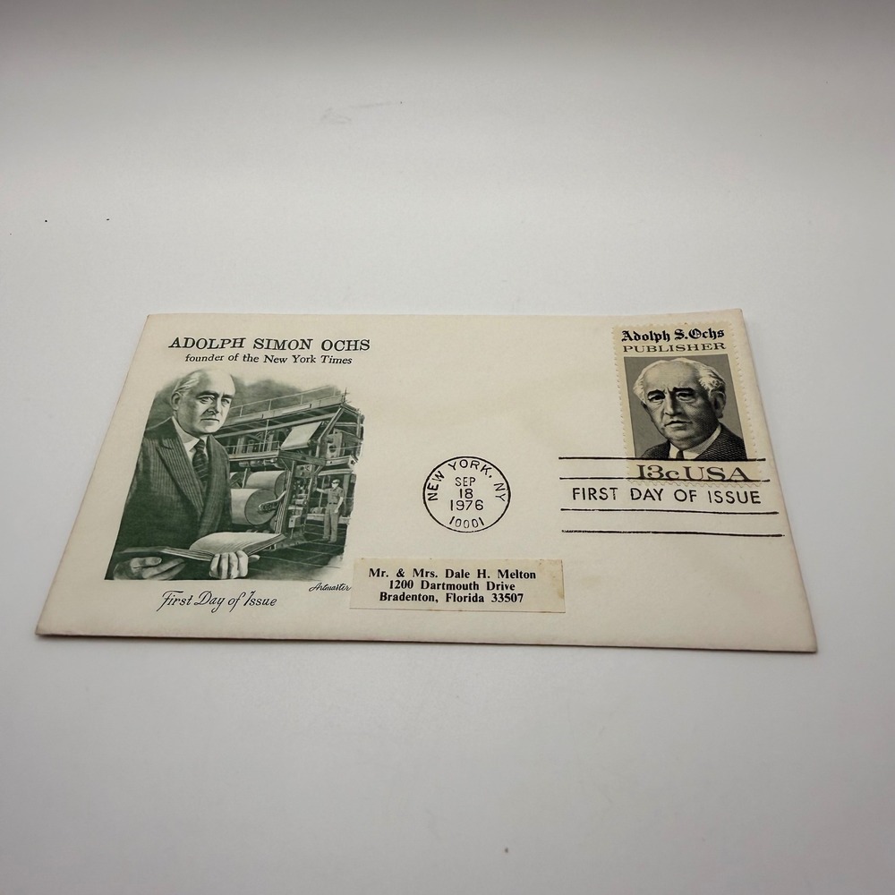 1976 Adolph Simon Ochs Artmaster First Day of Issue FDC New York Times Publisher